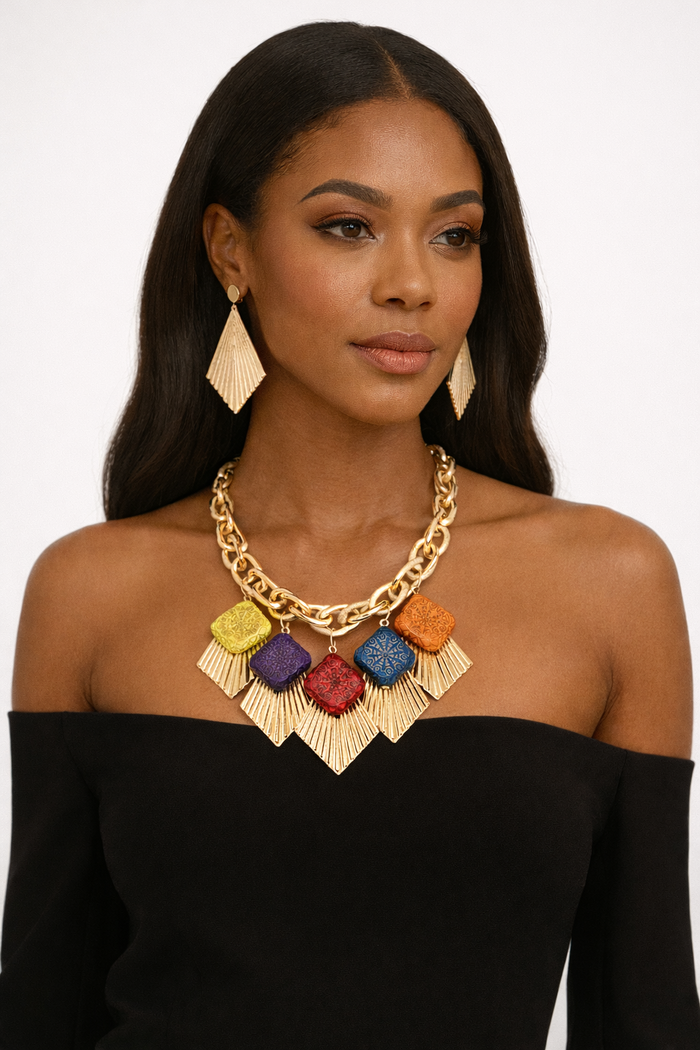Shine Bright- Wooden Beaded  Statement Necklace Set