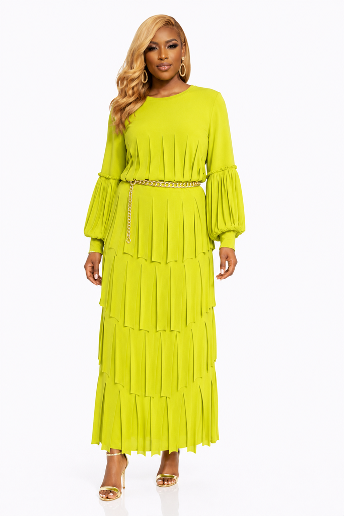 State of Fashion- Lime Green Fringe Skirt Set