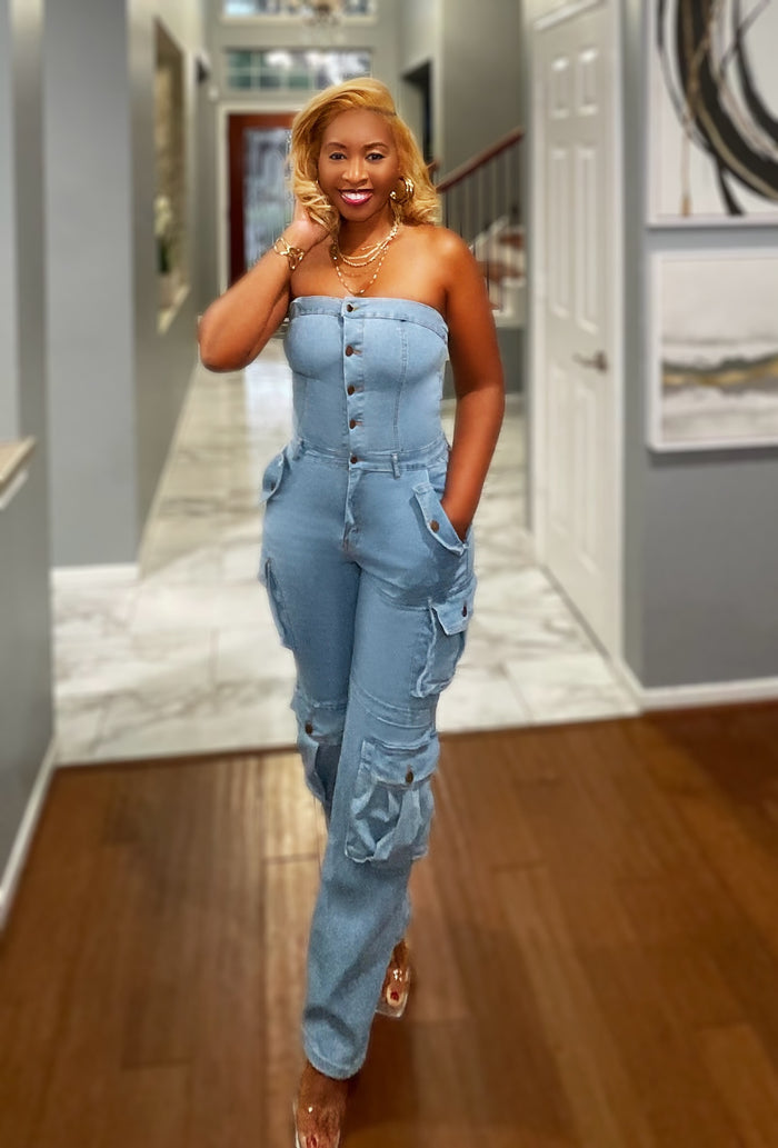 Its a Vibe- Denim Cargo Jumpsuit