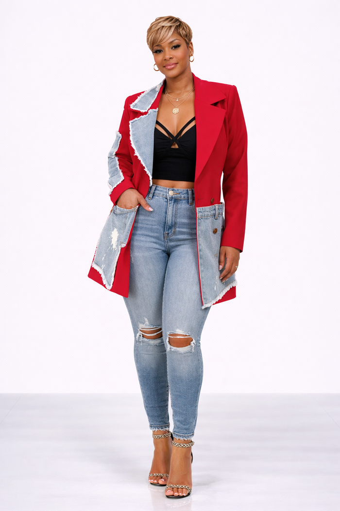 Remixed- Denim Patchwork Blazer