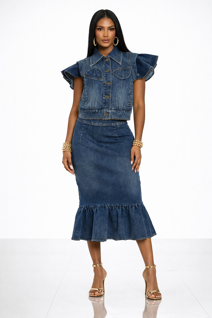 Hey Doll-  Denim Skirt Set