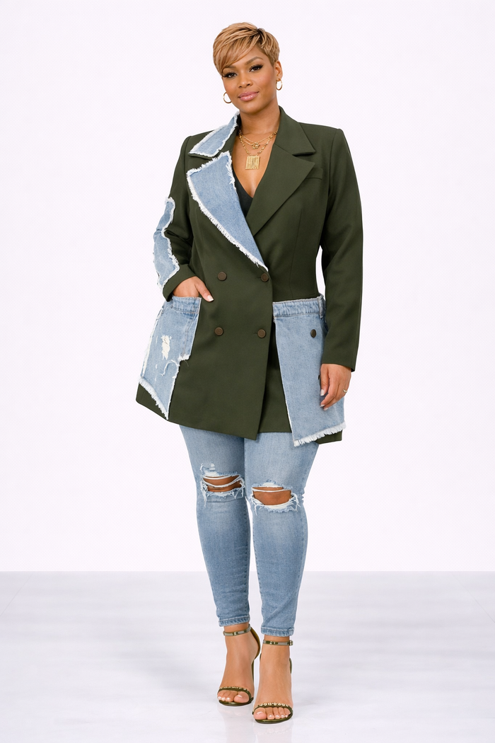 Remixed- Denim Patchwork Blazer