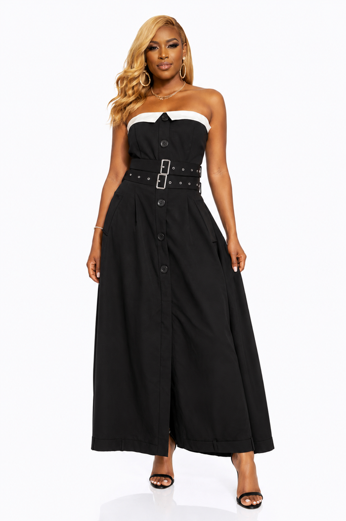 In the Trench- Strapless Trench Maxi Dress