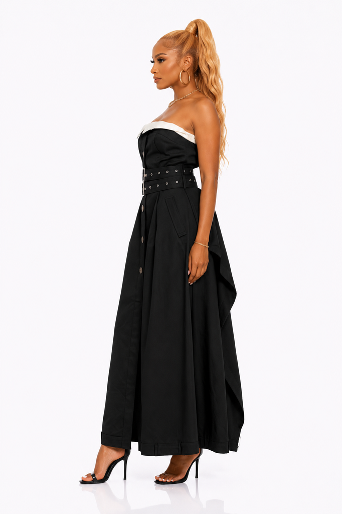 In the Trench- Strapless Trench Maxi Dress