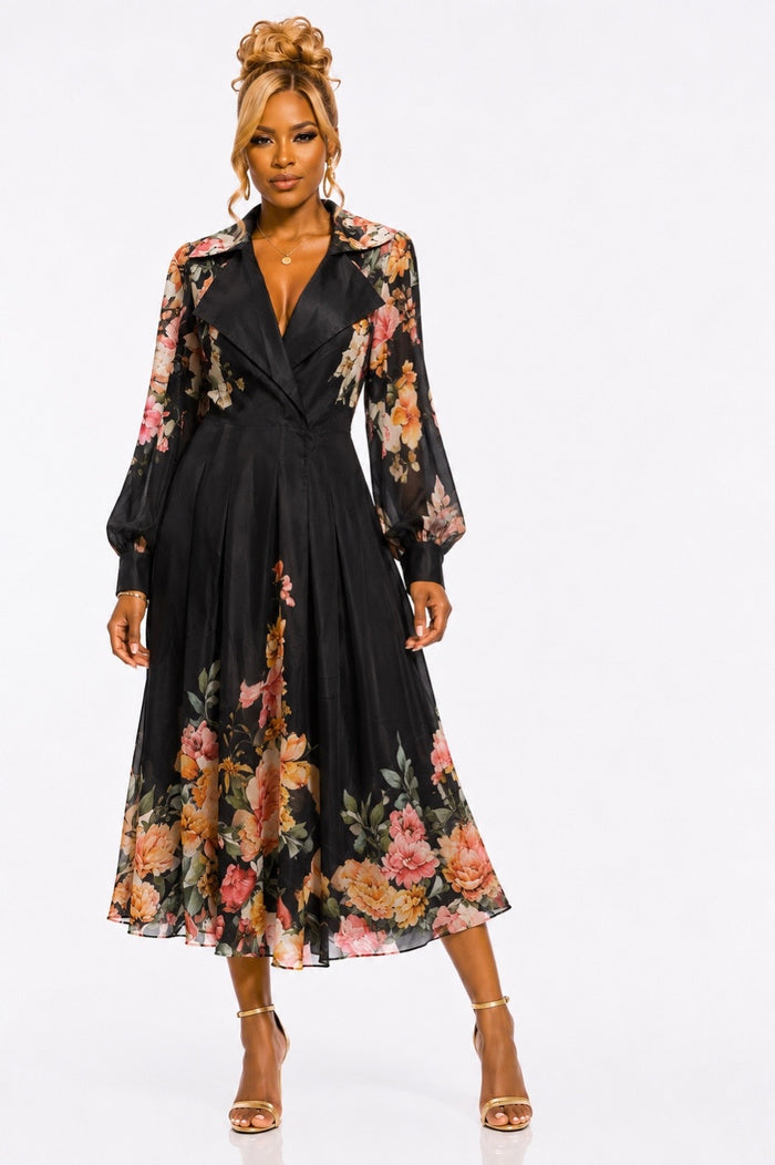 Fashionista- Floral Black Dress