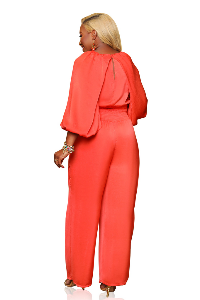 Silky Smooth- Poppy Red Balloon Top with Matching Pant