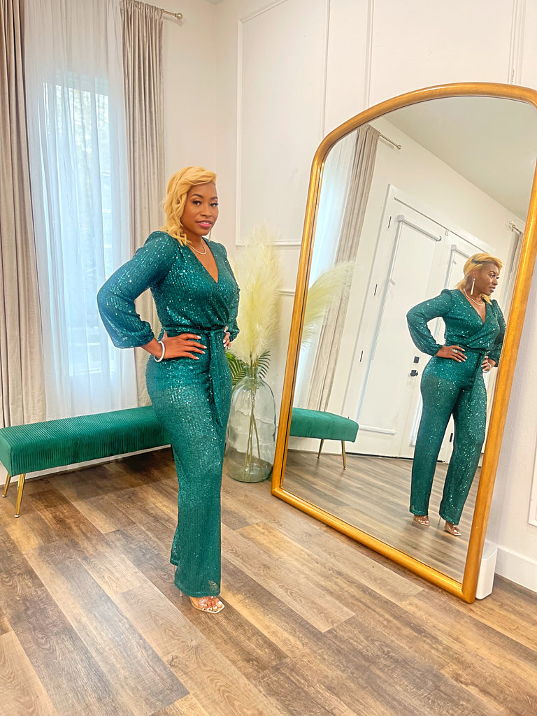 Getting Noticed- Green Sequin Jumpsuit