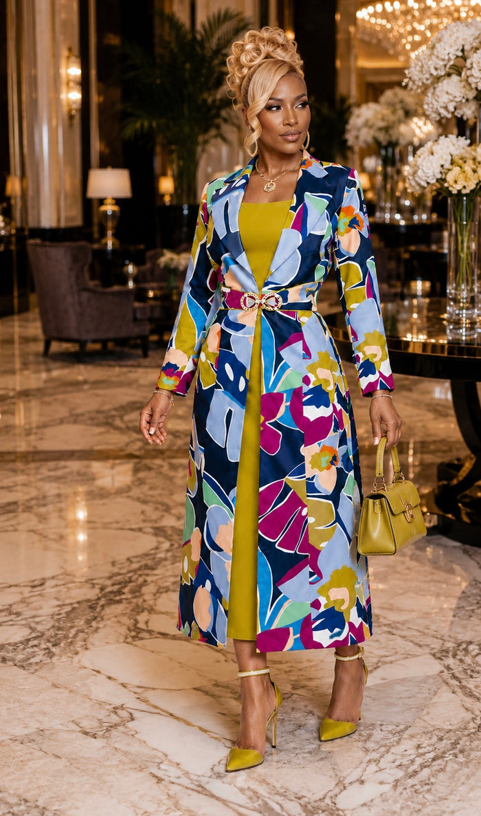 Ms.Lady- Blue Fashion Dress with Flower Details – Luxe Clothing Boutique & Accessories