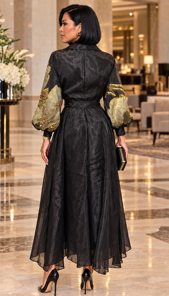 The Heiress Black & Gold Maxi Dress