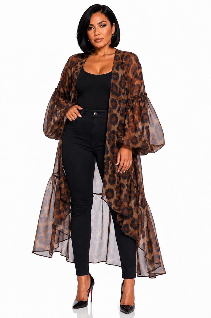 Kulture-Animal Print Loose Fit Cardigan
