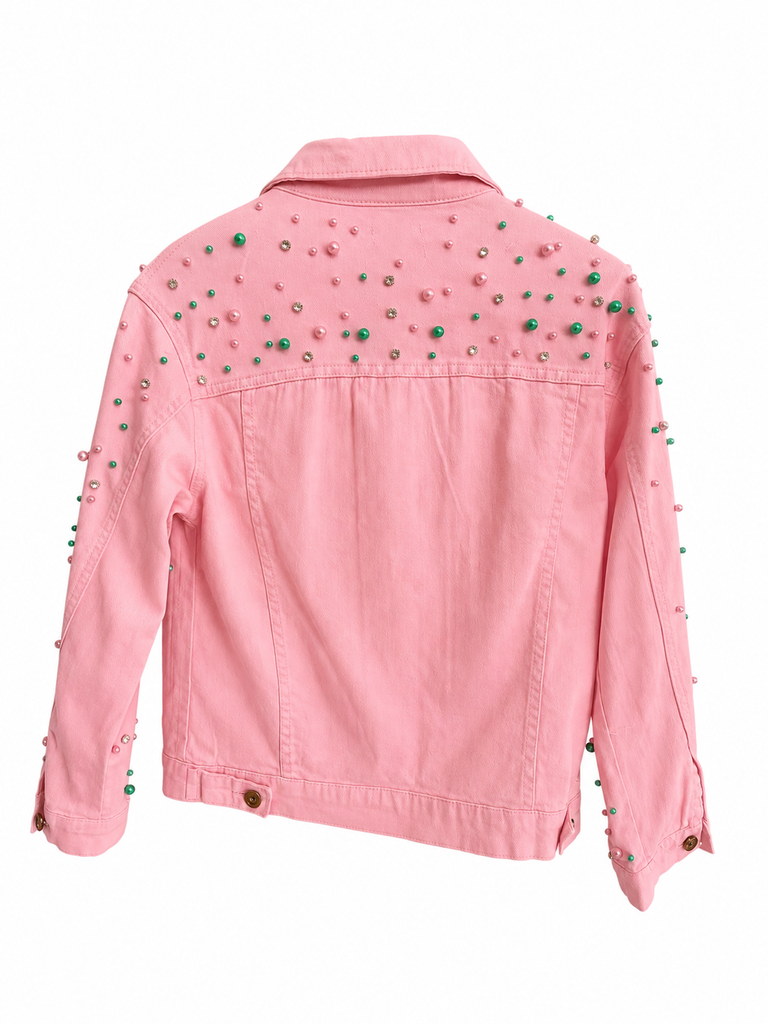 All Style- Pink Denim Jacket with Pearls