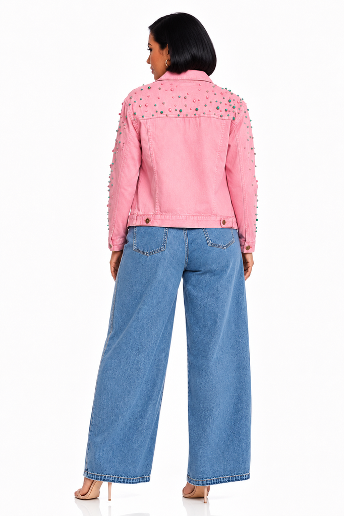 All Style- Pink Denim Jacket with Pearls