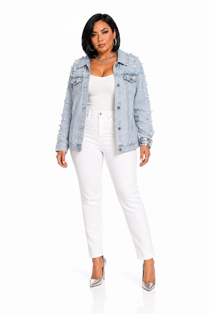 Pearl Me Please- Denim Jacket with Pearl Accents