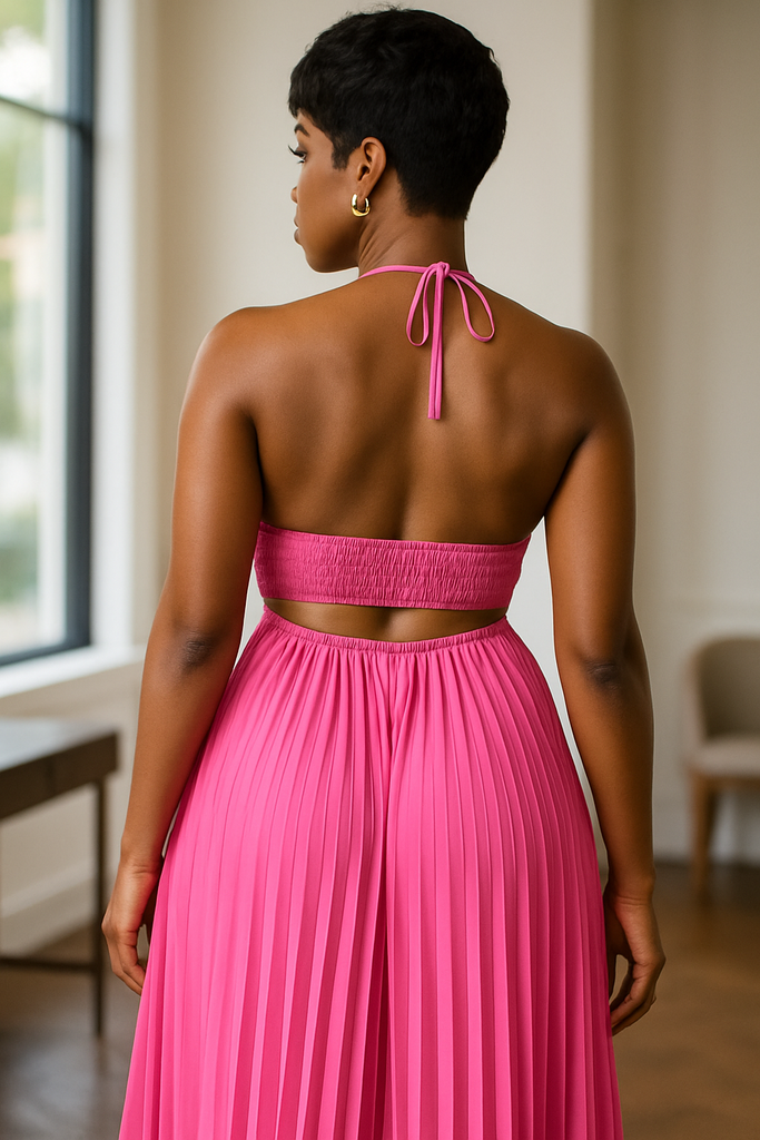 Class Act- Hot Pink Pleated Maxi Dress