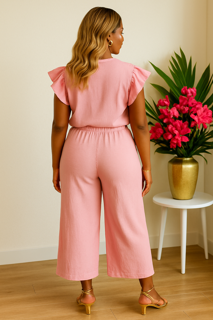 Playful- Ruffled Sleeve Top and Wide Leg Pant Set