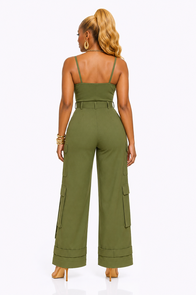 Command Attention - Olive Green Cargo Jumpsuit