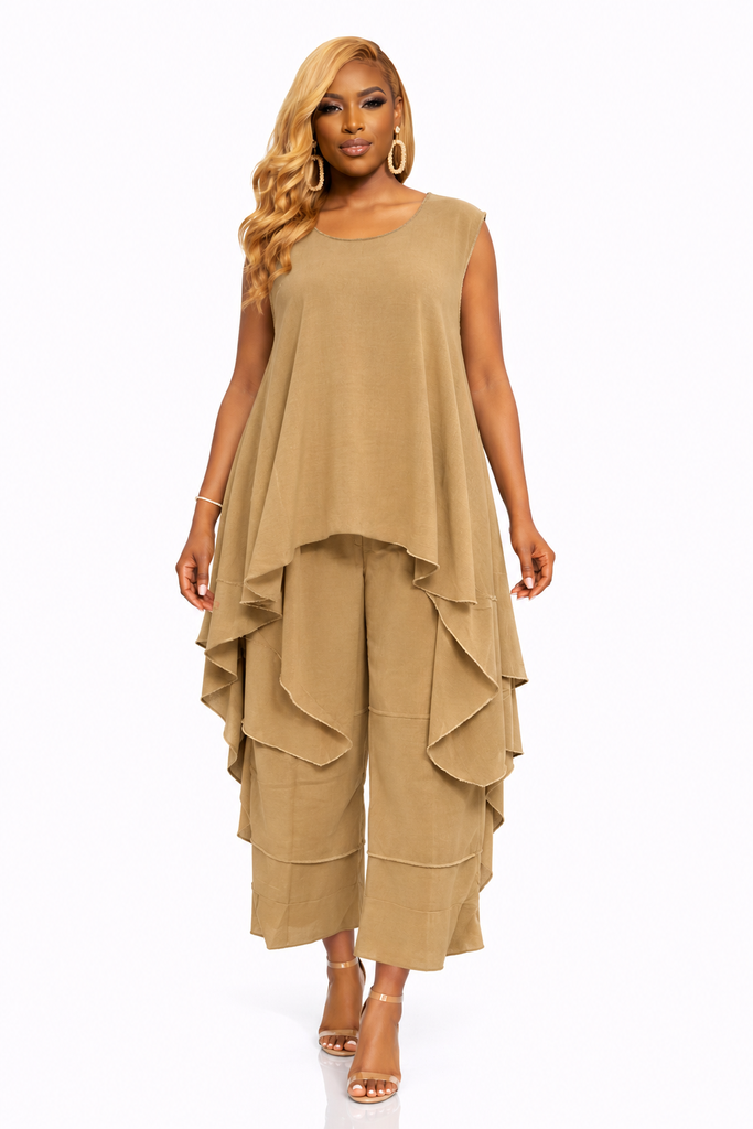 City Scene- Tan Loose Fit Pant Set
