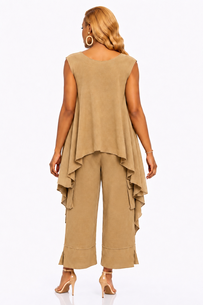 City Scene- Tan Loose Fit Pant Set
