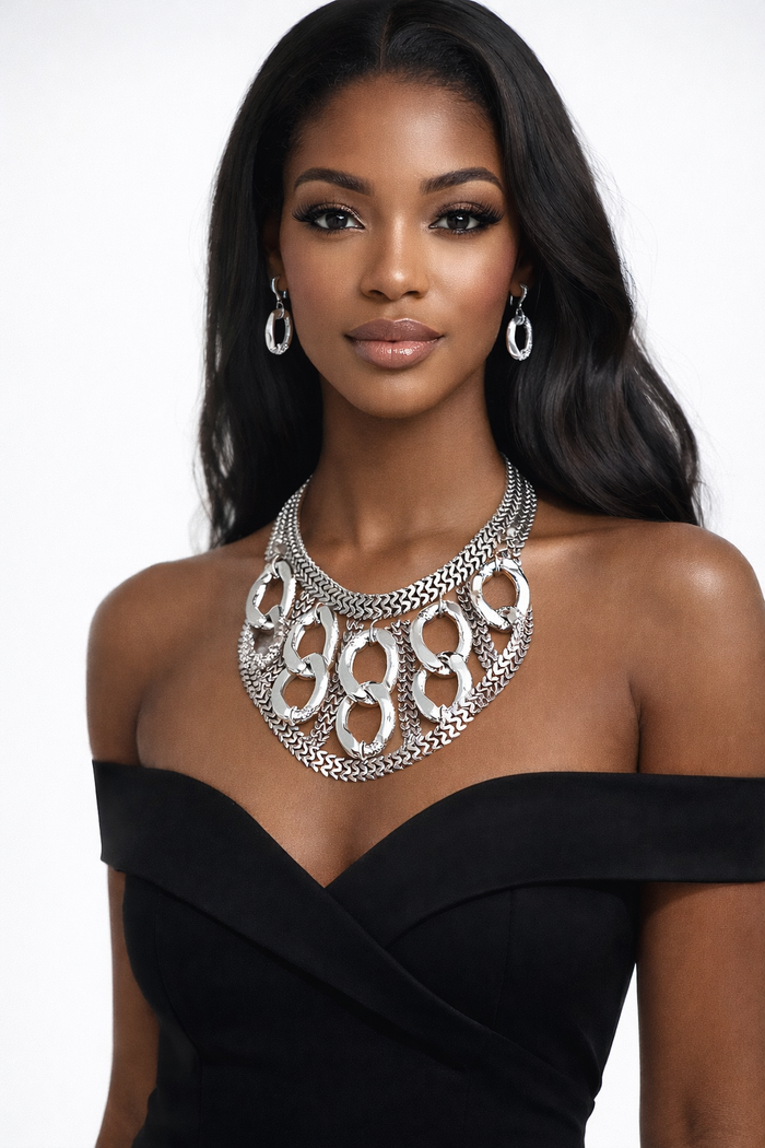 Mix Chain Link Statement BIb Necklace Set