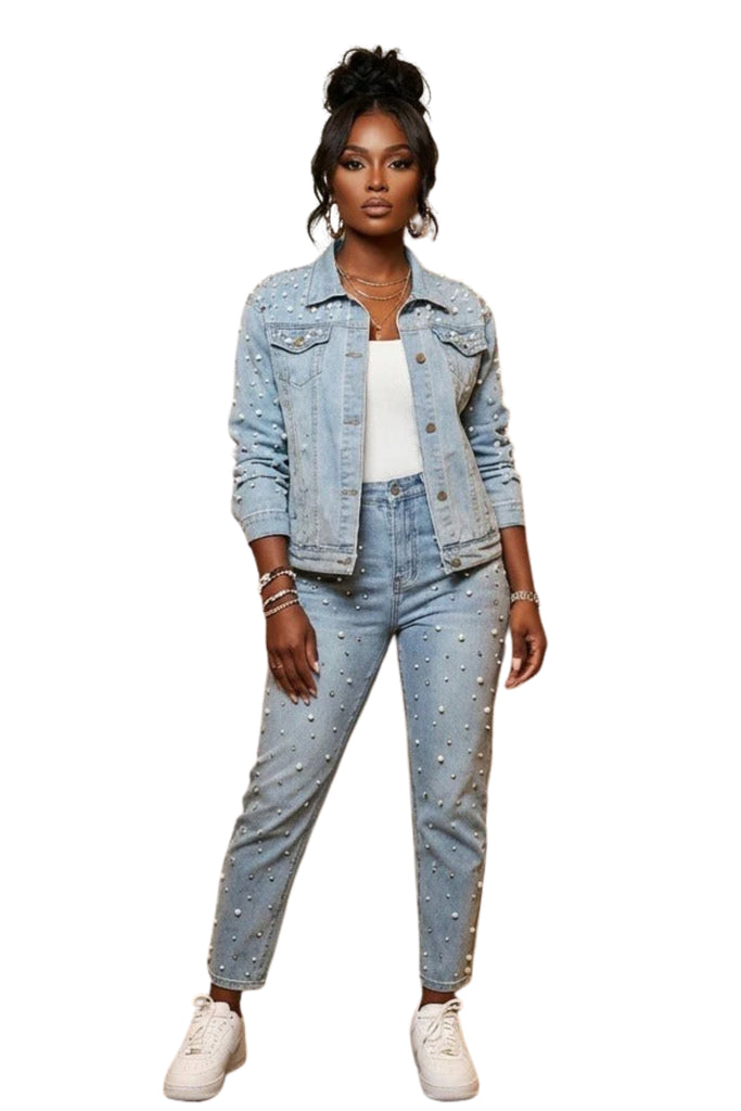 Pearl Me Please- Denim Jacket with Pearl Accents