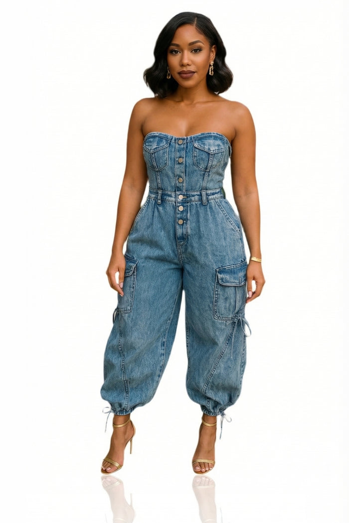 Spotlight - Strapless Denim Jumpsuit