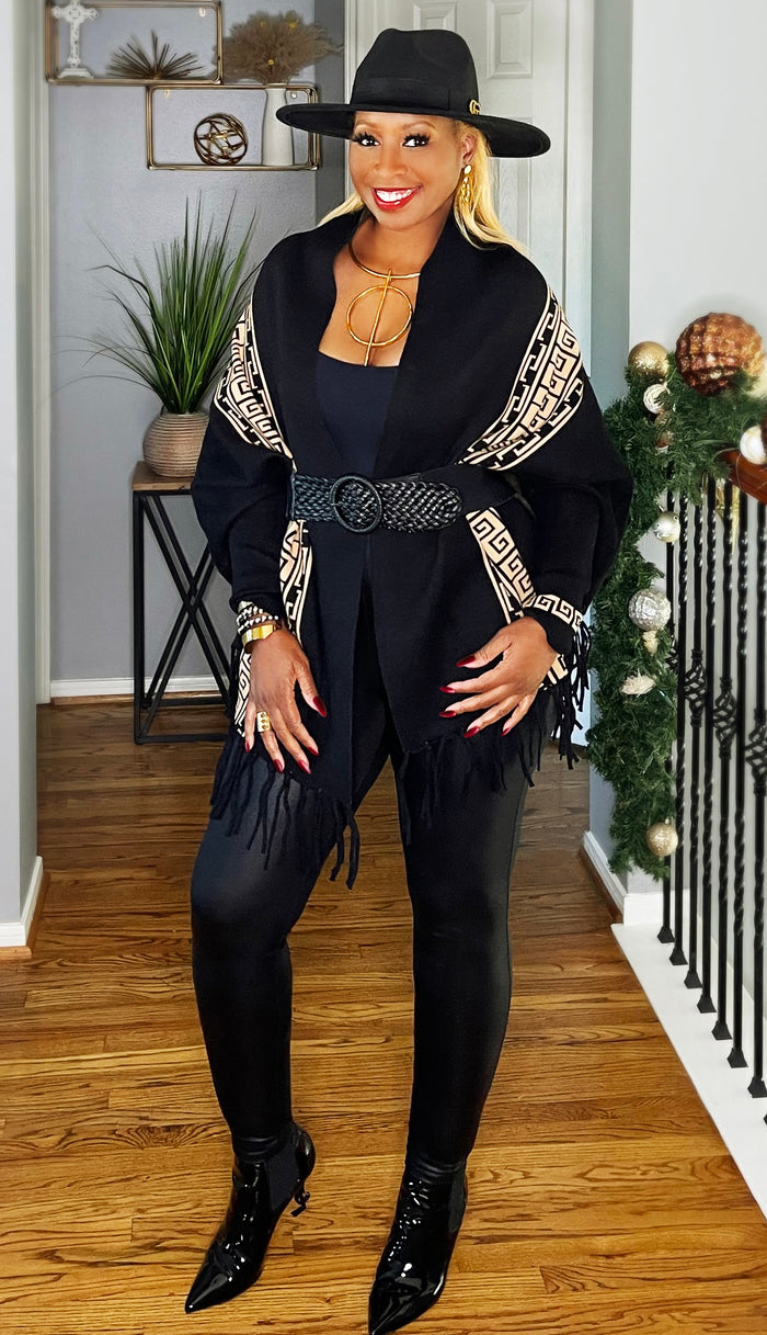 Chic and confident fashion shawl with a bold statement design – perfect for layering and owning your unique style.