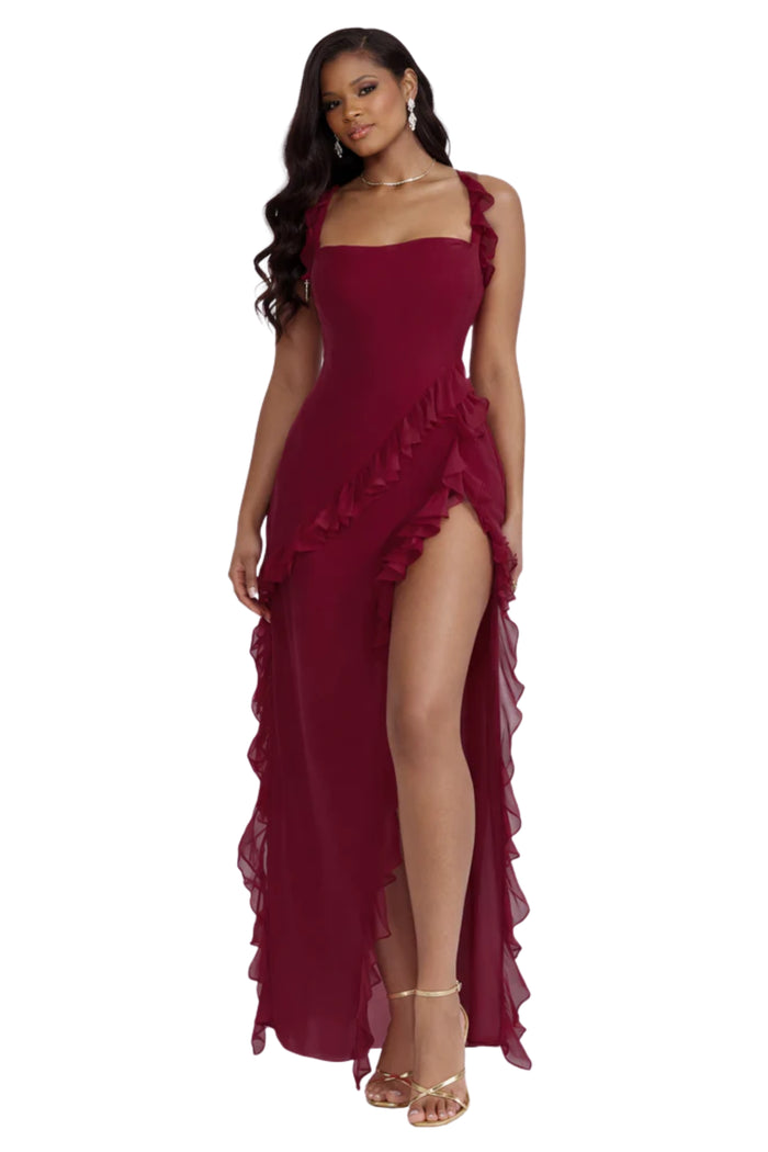 Stepping Out- Ruffle Bodycon Maxi Dress