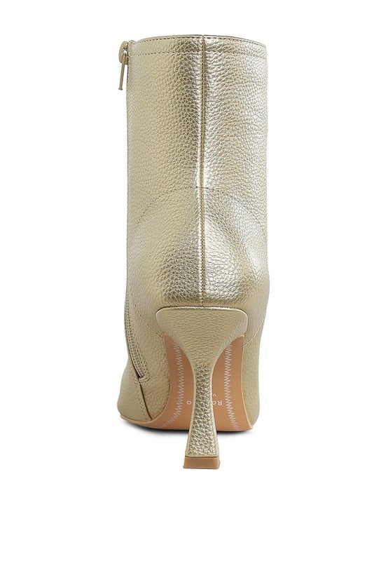 Tap In- Metallic Pointed Toe Ankle Bootie