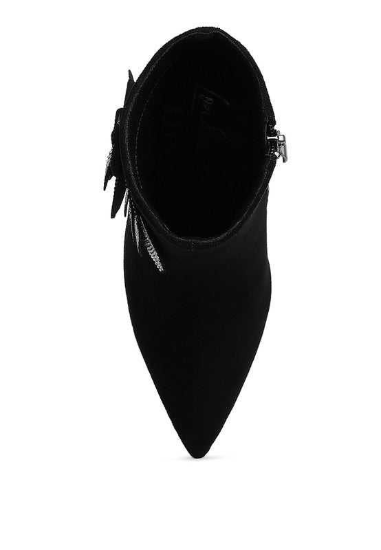 Glamour Walk- Ankle Bootie with Bling Petal Side Accent