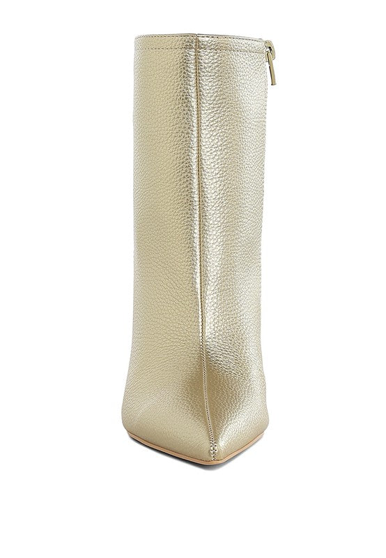 Tap In- Metallic Pointed Toe Ankle Bootie