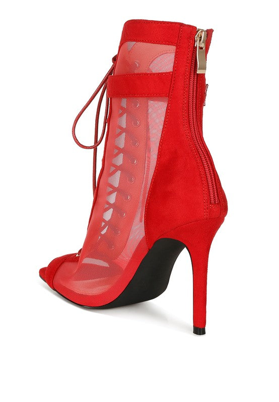Lace Me Up-  Mesh  Stiletto Boots