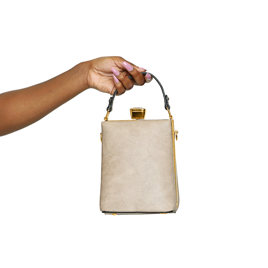 About the Business - Oval Shaped Handbag-Tan - Luxe Clothing Boutique & Accessories