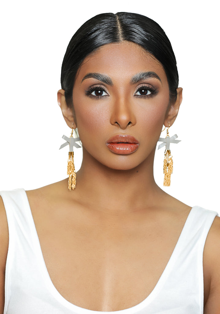 Gray bow earrings - Luxe Clothing Boutique & Accessories