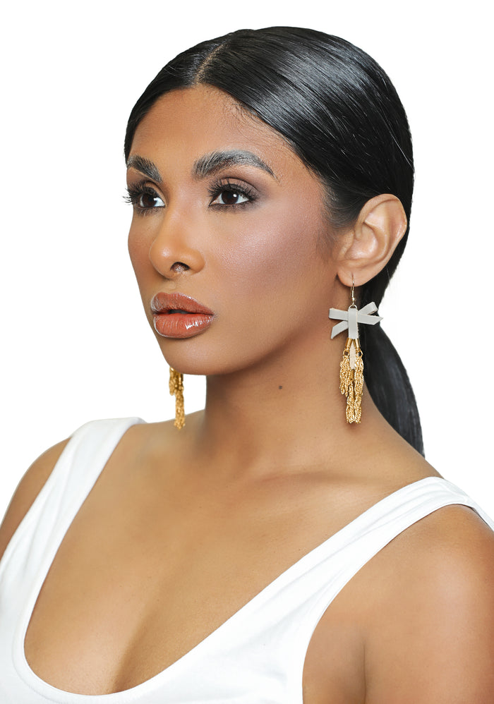 Gray bow earrings - Luxe Clothing Boutique & Accessories
