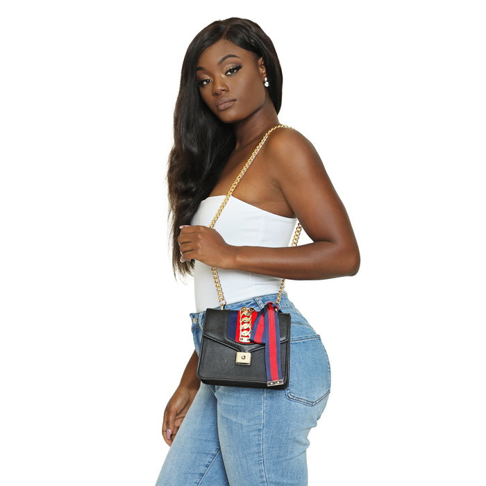 Step it up- Black handbag with red/navy trim - Luxe Clothing Boutique & Accessories