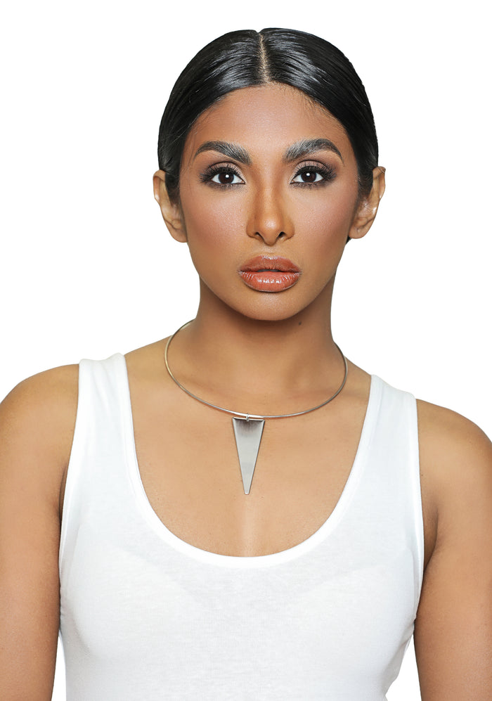Every angle- Silver chocker style necklace with triangle accent - Luxe Clothing Boutique & Accessories