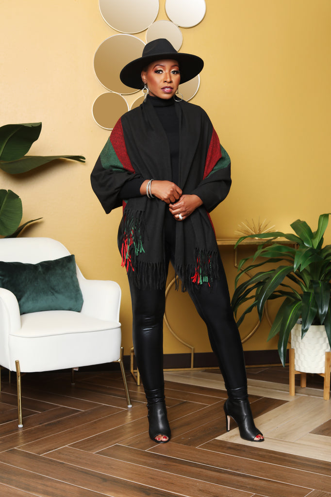 It's your move- Black scarf with red and green accent colors - Luxe Clothing Boutique & Accessories