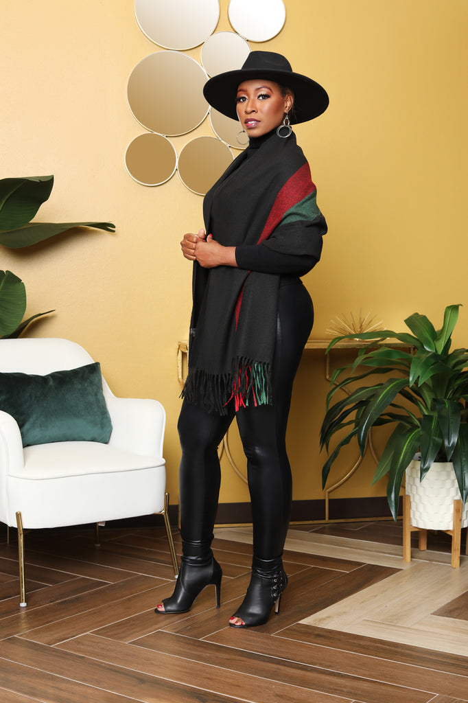 It's your move- Black scarf with red and green accent colors - Luxe Clothing Boutique & Accessories