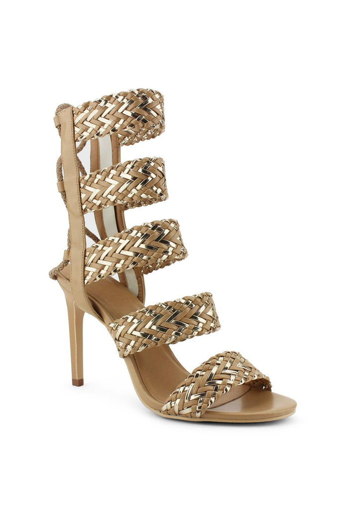 Braided tan and gold design with an elastic back design