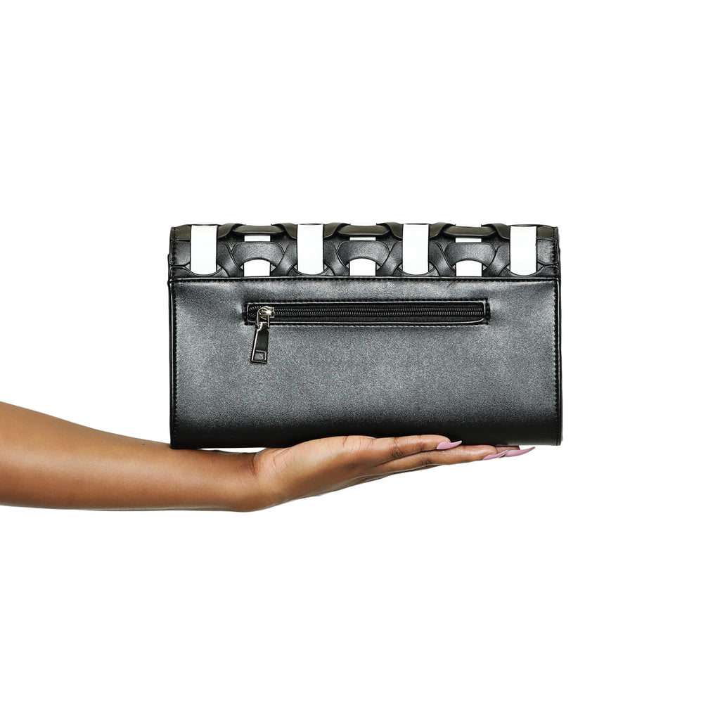 Check It Out - Black & White Braided Design Clutch - Luxe Clothing Boutique & Accessories