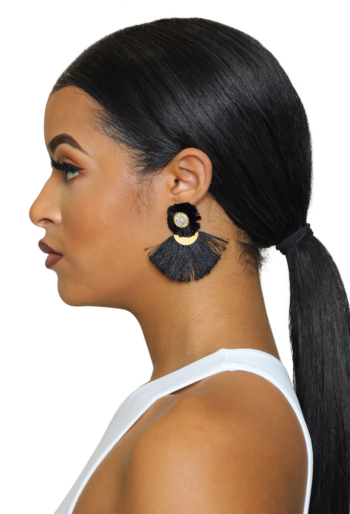 Fan out- Black Fringe Earrings - Luxe Clothing Boutique & Accessories