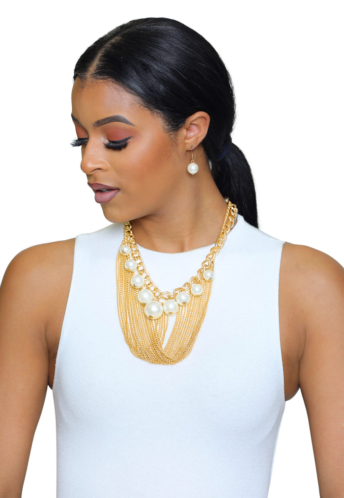 Gold pearl necklace set - Luxe Clothing Boutique & Accessories