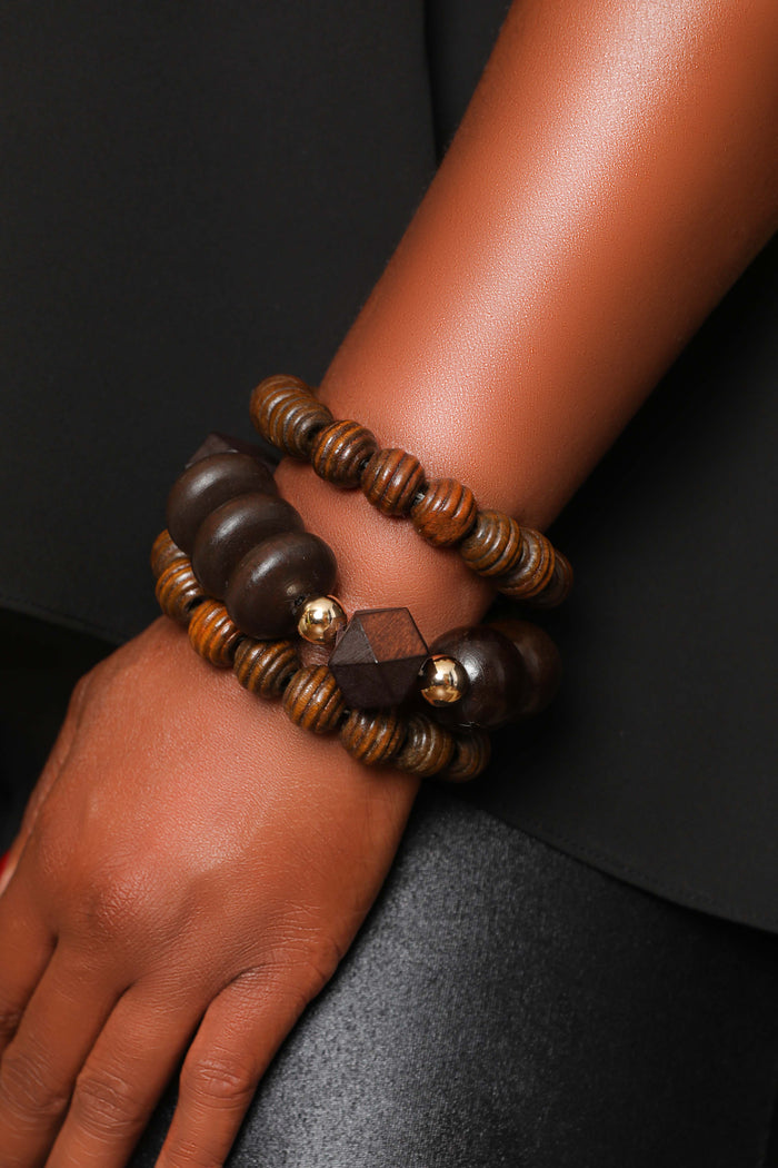 Cute to Style- Brown Wood Bracelet - Luxe Clothing Boutique & Accessories