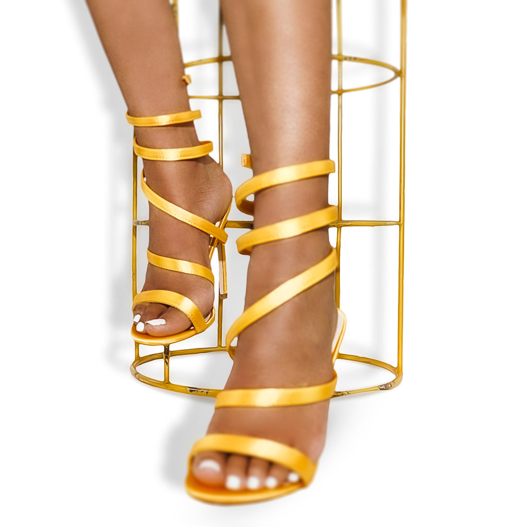 Yellow ankle wrap heel - Luxe Clothing Boutique & Accessories